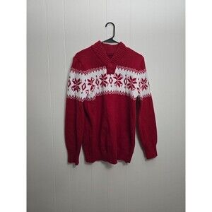 Pre-Owned Men's Red and White Snowflake Pattern Sweater Size XL.